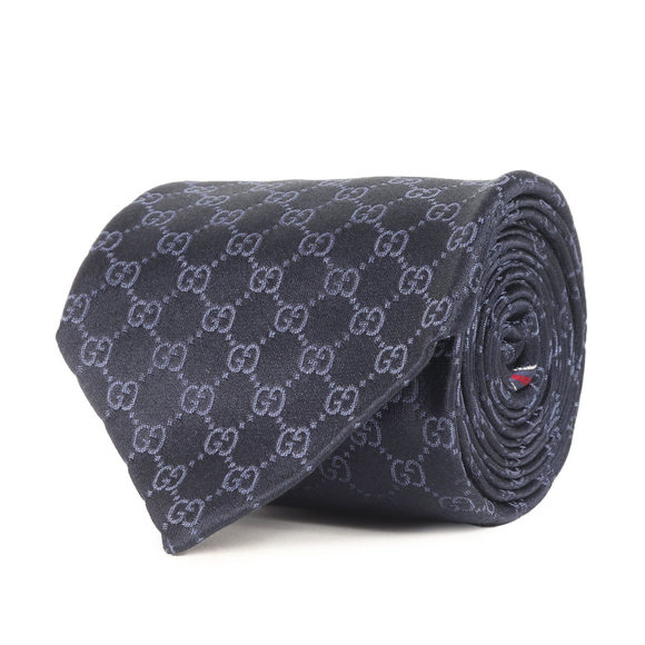 GUCCI GG Monogram Web Stripe Silk Tie, Navy Blue, Size: 148 x 8cm, Men's, K4613